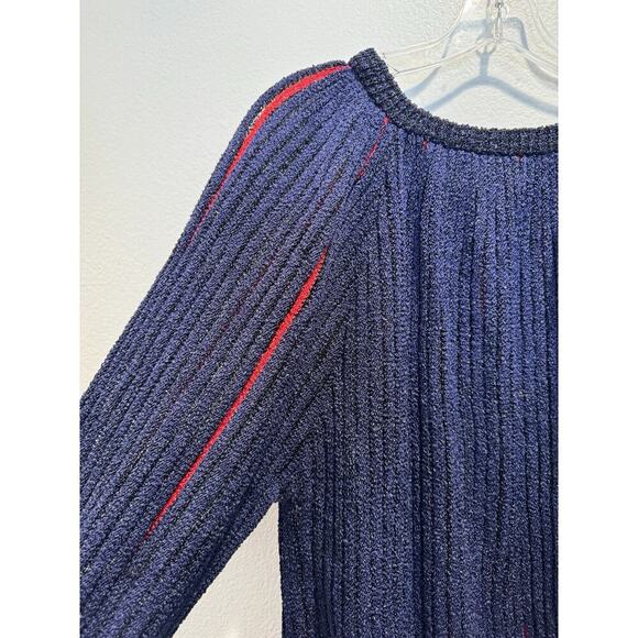 Vintage Brenda French Navy Blue Red Striped Pullover Sweater Artsy Hand Loomed - Picture 5 of 12